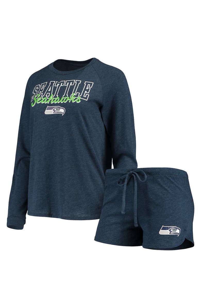 CONCEPTS SPORT Women's Concepts Sport College Navy Seattle Seahawks Meter Knit Long Sleeve Raglan Top & Shorts Sleep Set, Main, color, Navy