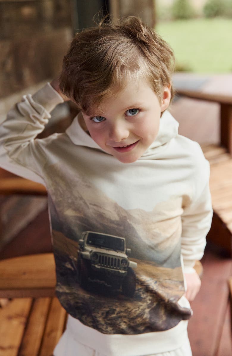 MILES THE LABEL Kids' Trail & Trek Cotton Graphic Hoodie, Alternate, color, Beige