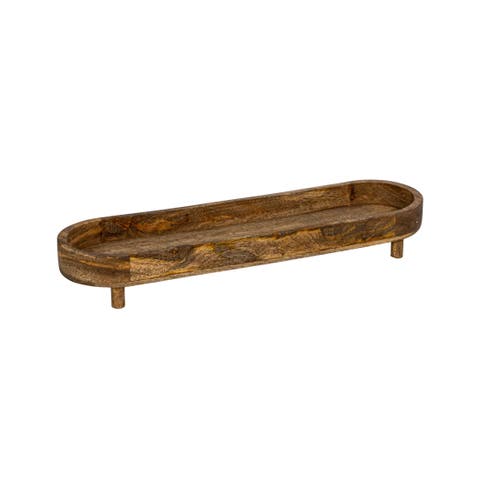 Mango Wood Footed Tray for Storage and Serving, Natural