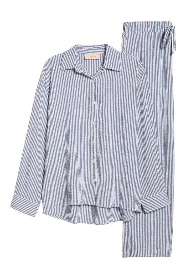 Sabine Stripe Seersucker Pajamas, Alternate, color, NAVY STRIPE