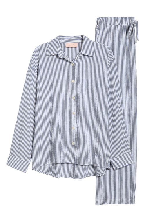 Papinelle Sabine Seersucker Stripe Full Length Pj Set In Blue