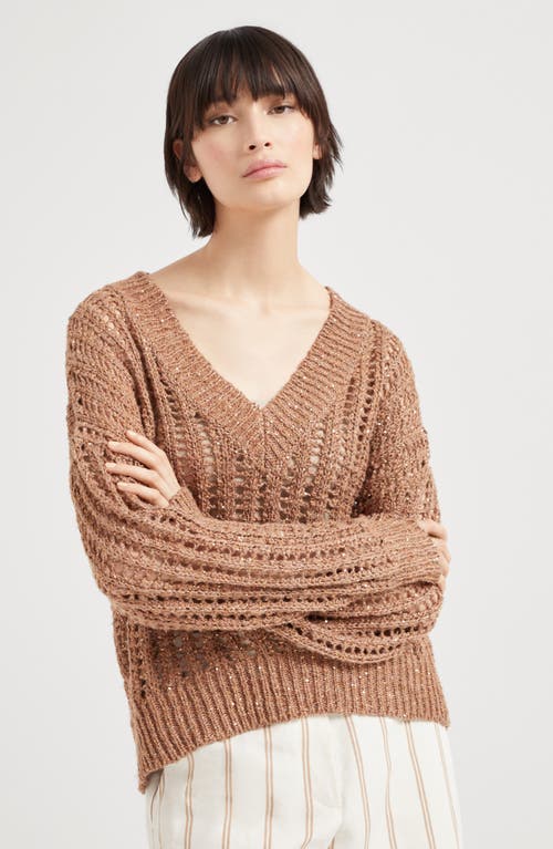 Brunello Cucinelli Dazzling Sweater In Rust Brown