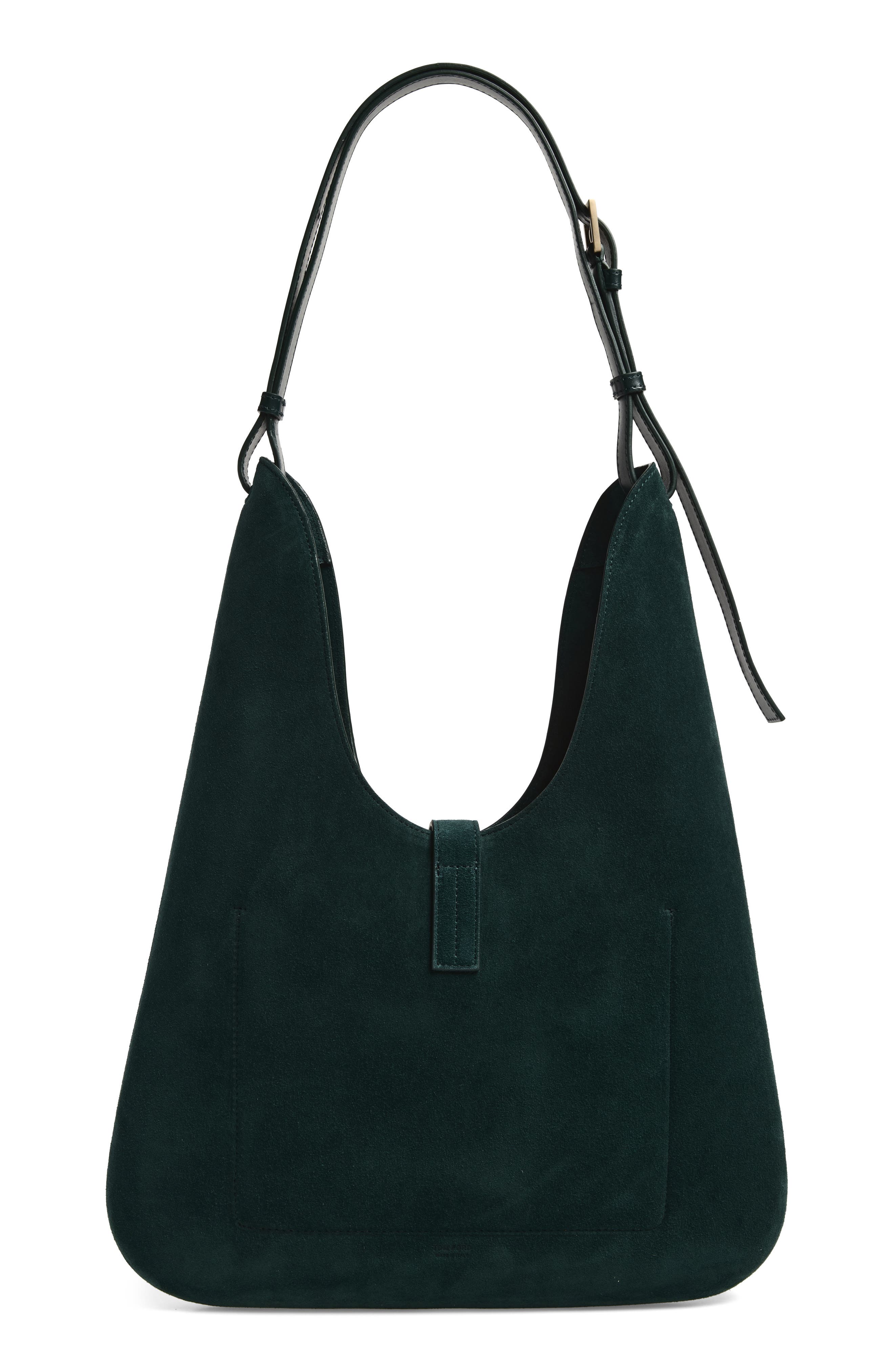Medium Kara Smooth Suede Hobo Bag, Alternate, color, PINE GREEN