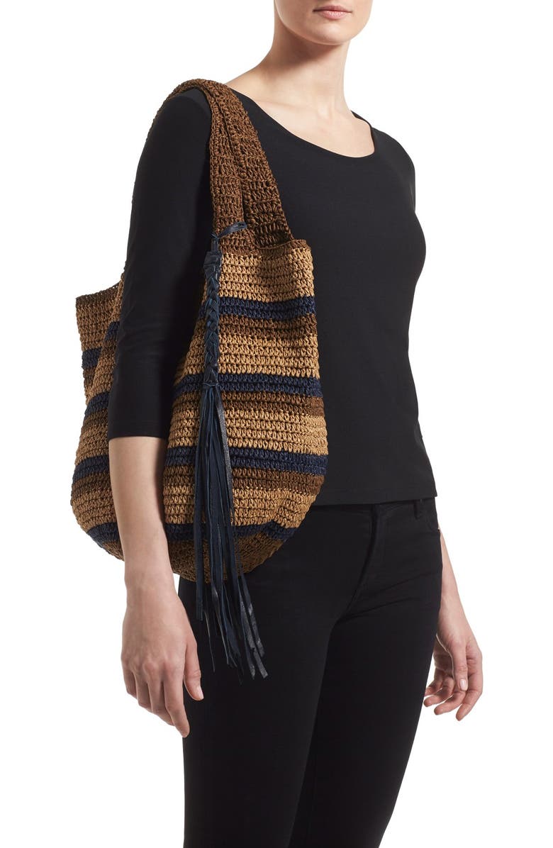 Caslon<sup>®</sup> Stripe Crochet Straw Shoulder Bag, Alternate, color,