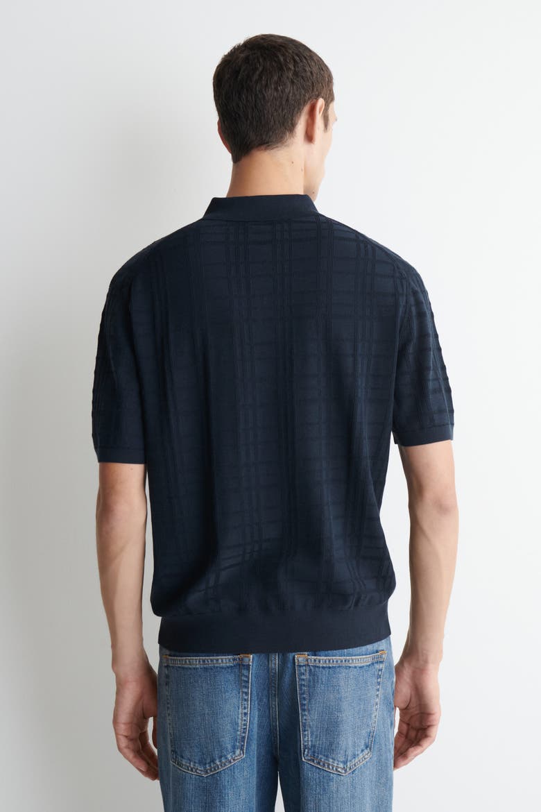 Checked Jacquard-knit Polo Shirt, Alternate, color, NAVY / CHECKED
