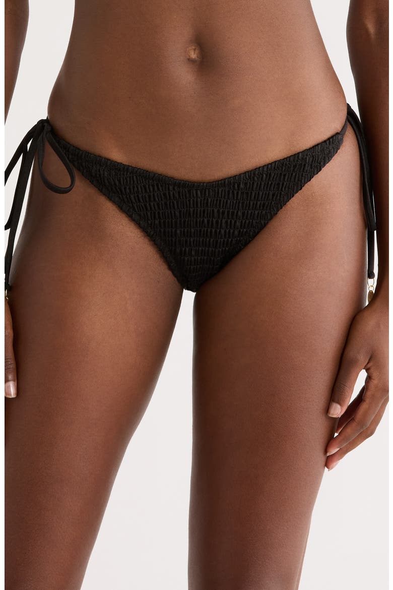 Smocked Side Tie Bikini Bottoms, Main, color, TWILIGHT BLACK