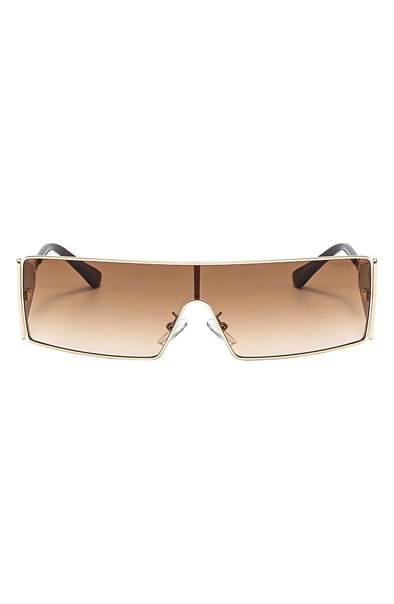Fifth & Ninth Paloma 65mm Oversize Shield Sunglasses, Main, color, Gold / Brown