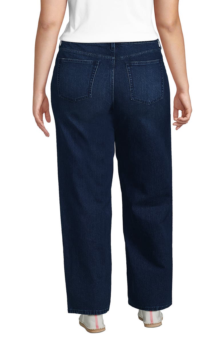 Lands' End Petite Soft Denim Mid Rise Relaxed Straight Leg Jeans, Alternate, color, Dark Indigo Blue Wash