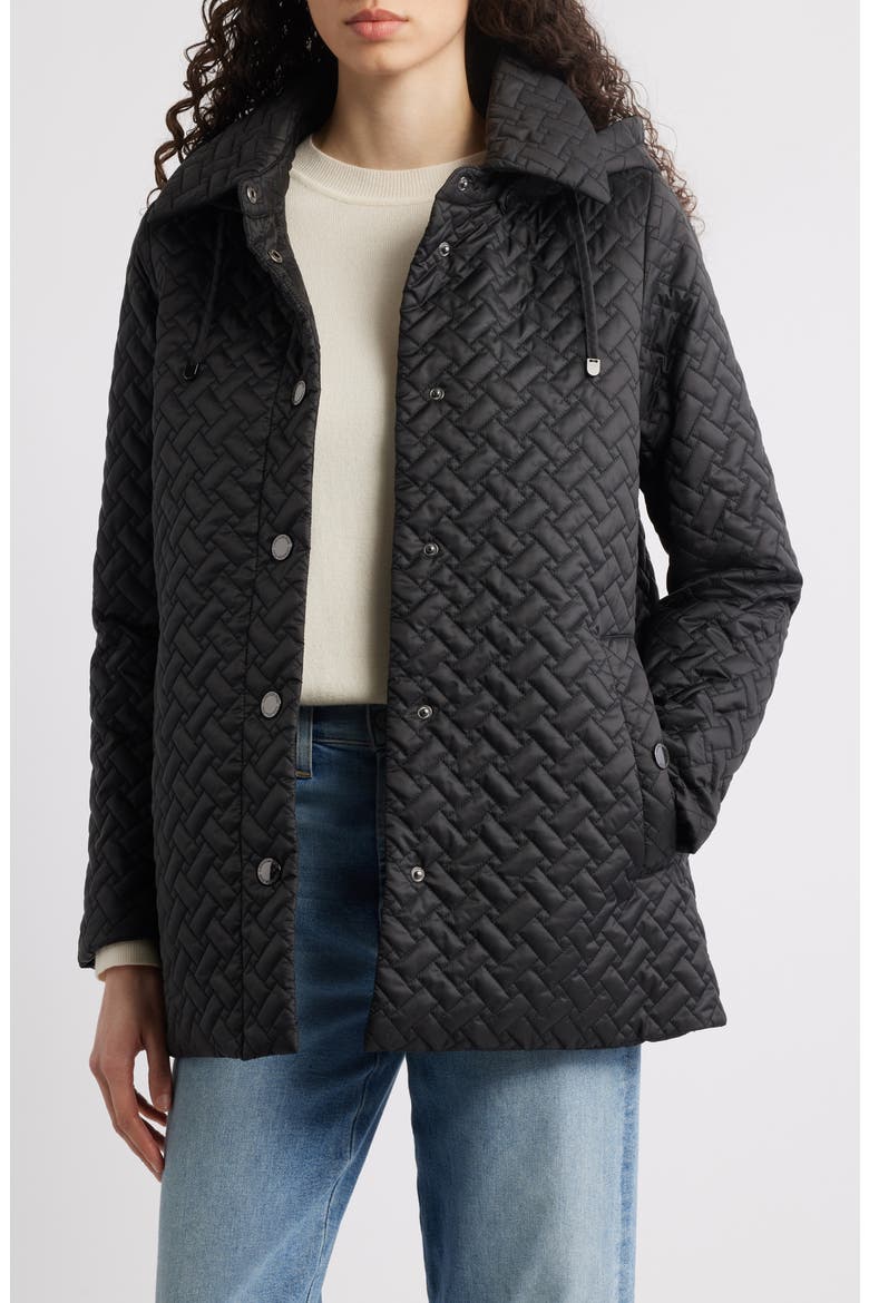 Water Resistant Quilted Jacket with Removable Hood, Alternate, color, BLACK