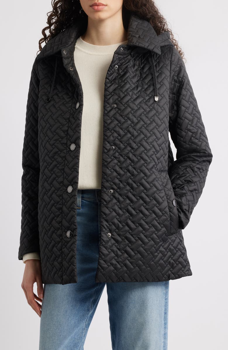 London Fog Water Resistant Quilted Jacket with Removable Hood, Alternate, color, Black