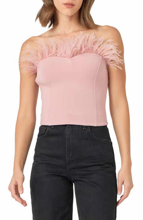 Feather Trim Strapless Top