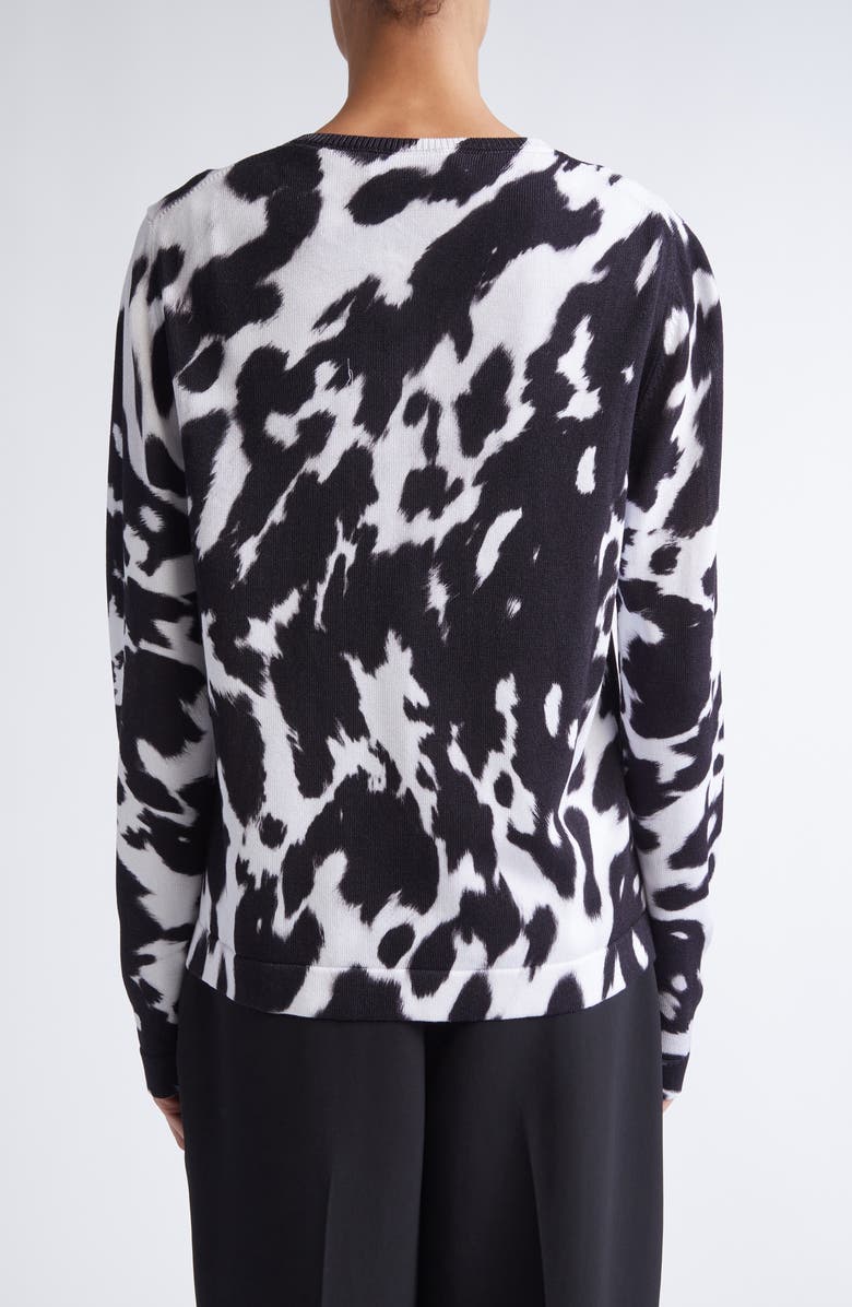 Oscar de la Renta Cow Print Cotton Blend Cardigan, Alternate, color, Black/ Ivory