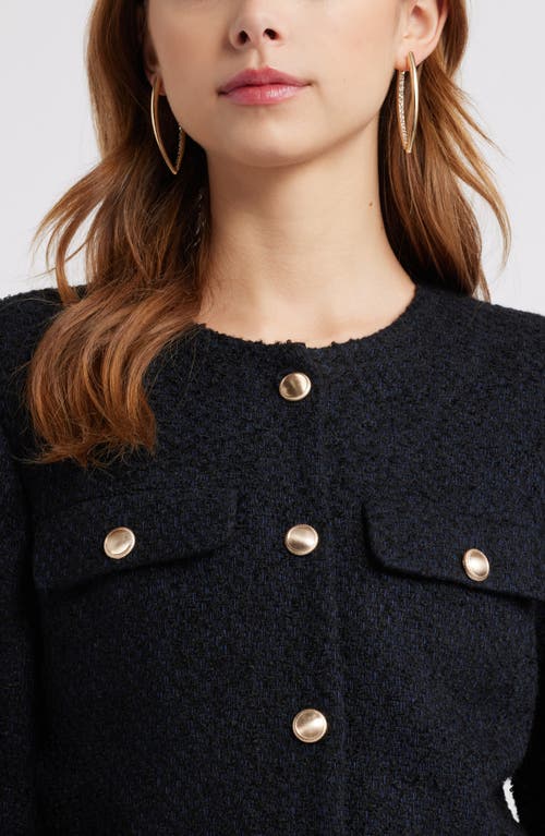 Open Edit Tweed Crop Jacket In Navy Blazer