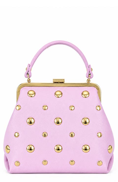 Serena Studded Leather Kiss-Lock Satchel