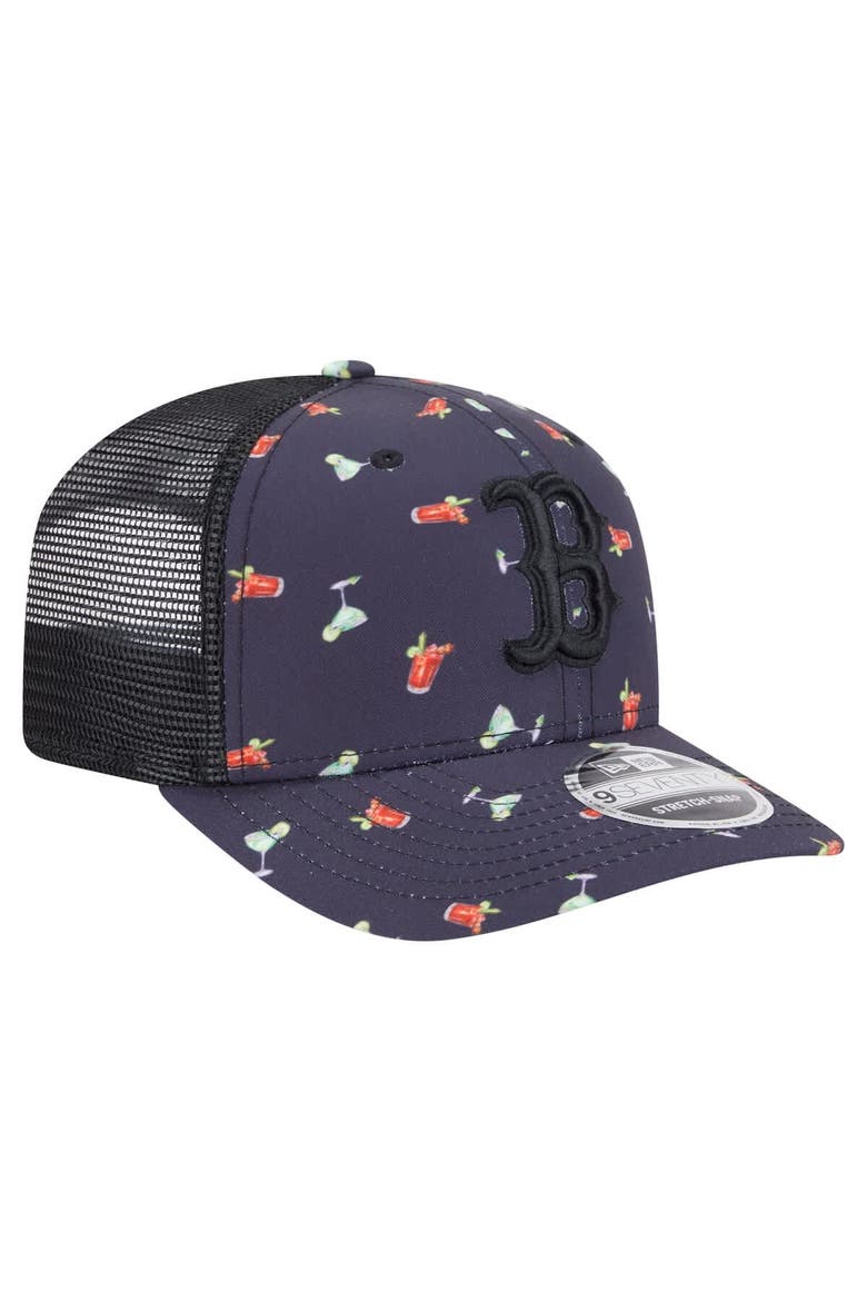 Men's New Era Black Boston Red Sox Adventure Drinks Pattern 9SEVENTY Stretch-Snap Hat, Alternate, color, Navy