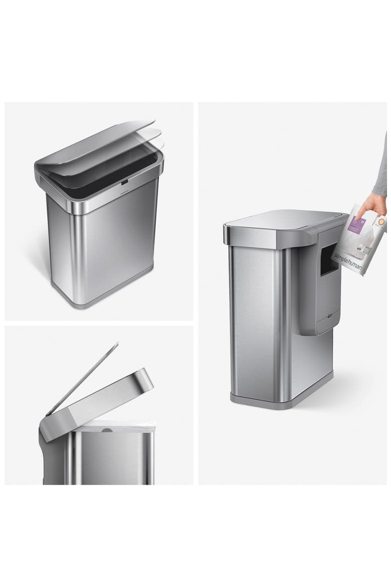 58-Liter Rectangular Sensor Trash Can Set, Alternate, color, BRUSHED STAINLESS STEEL