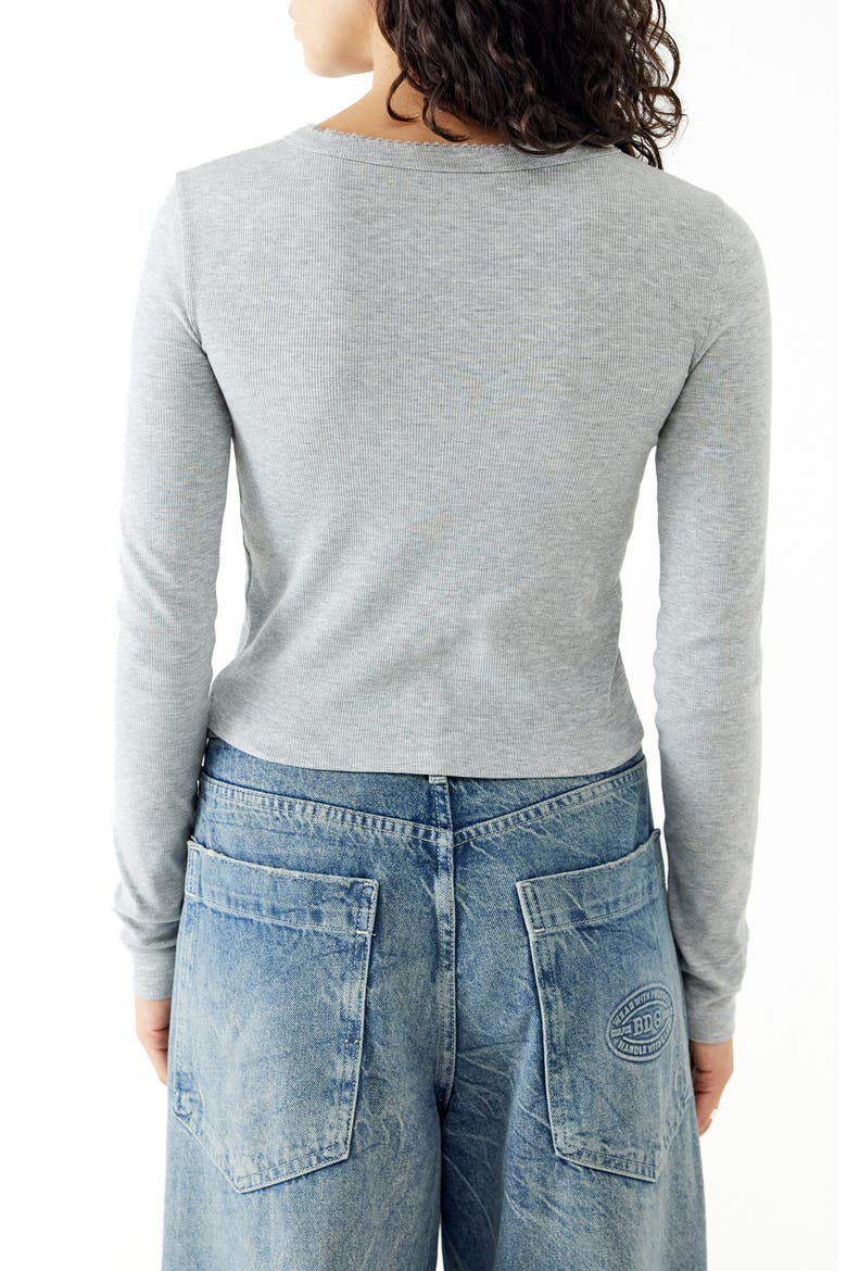 Button-Up Long Sleeve Rib Top, Alternate, color, GREY MARL
