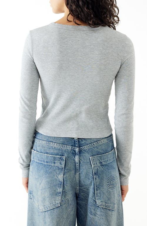 Bdg Urban Outfitters Button-up Long Sleeve Rib Top In Grey Marl
