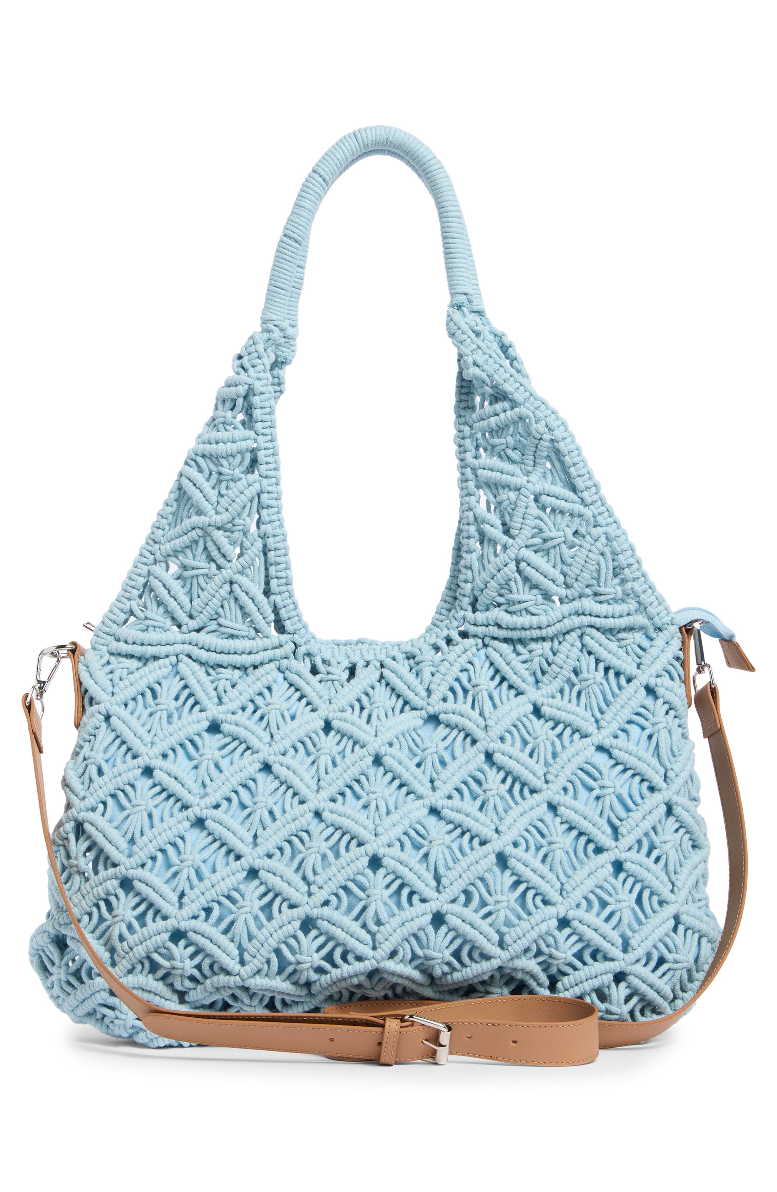 Large Macramé Tote Bag, Alternate, color, BLUE
