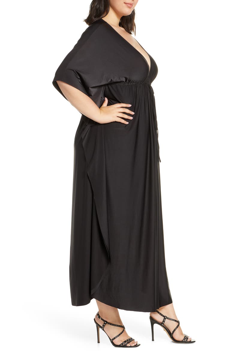 Tie Front Caftan Maxi Dress, Alternate, color, BLACK