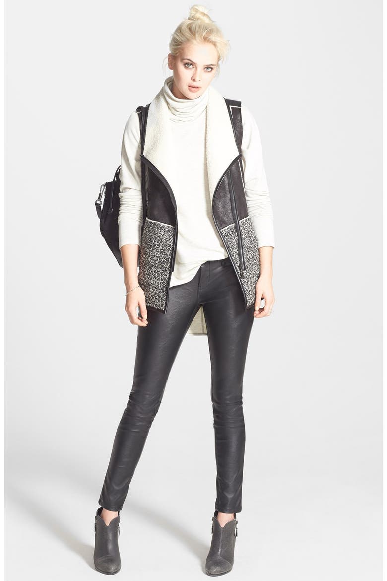 'Loey' Mixed Media Faux Shearling Vest, Alternate, color, BLACK/ IVORY