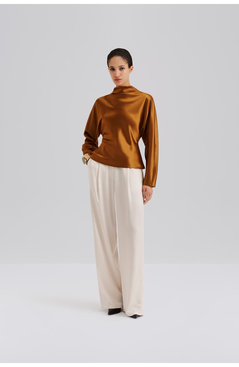 Malina Zora Barrel Sleeve Satin Blouse, Alternate, color, Amber