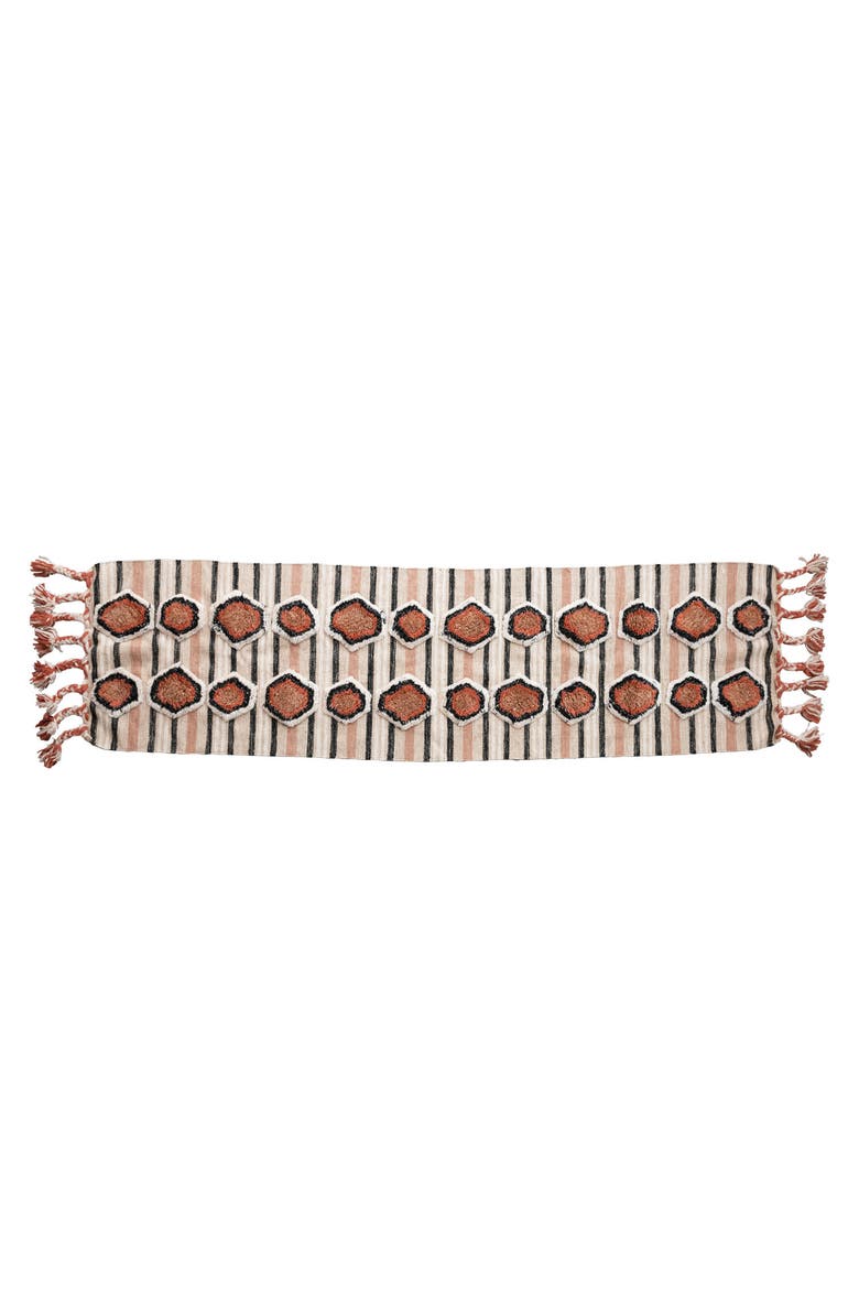 Cotton Tufted Kilim Floor Runner with Braided Tassels, Main, color, Orange