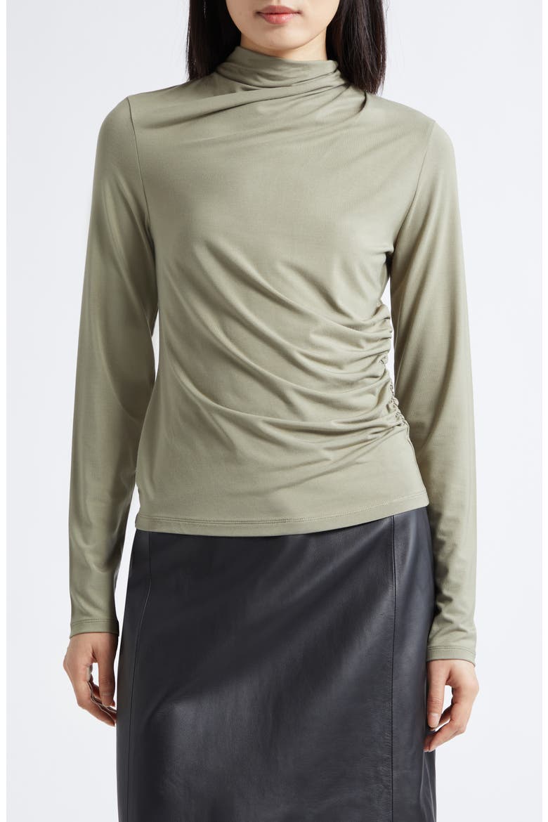 Side Drape Funnel Neck Top, Main, color, ARTICHOKE