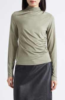 Side Drape Funnel Neck Top