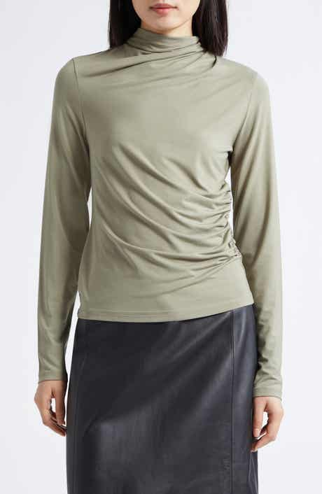 Side Drape Funnel Neck Top