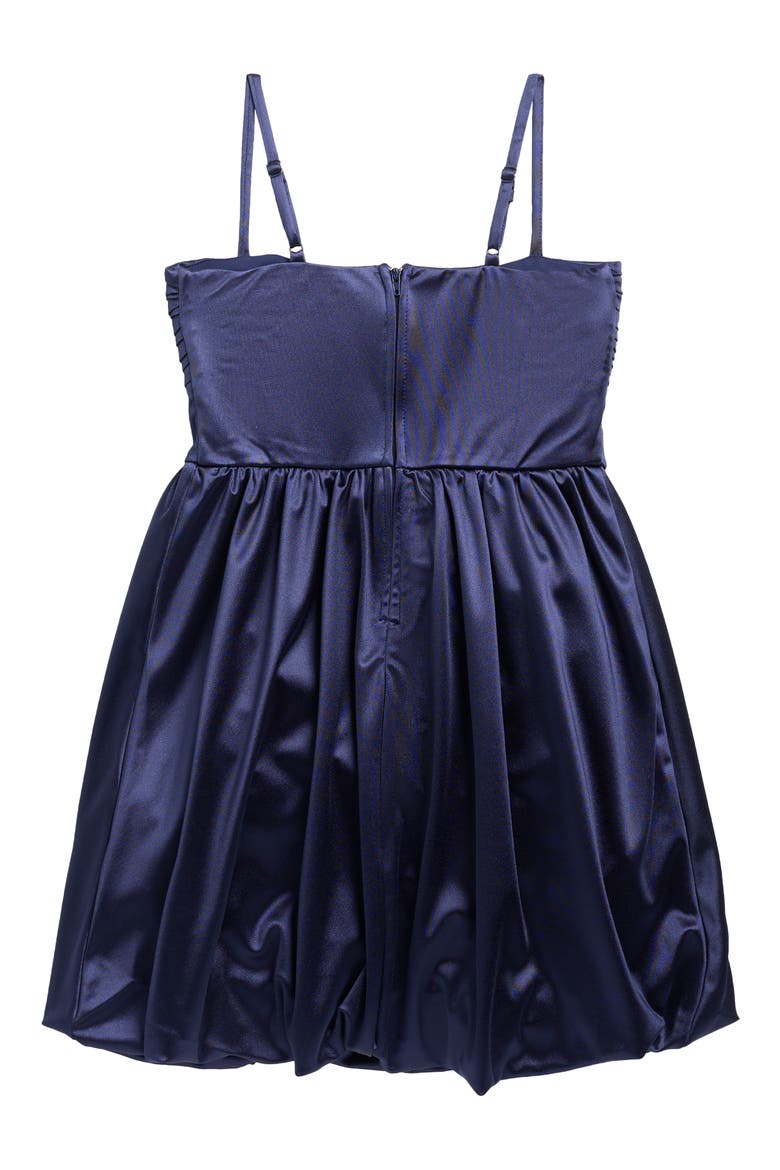 Kids' Pleated Bubble Hem Satin Party Dress, Alternate, color, NAVY