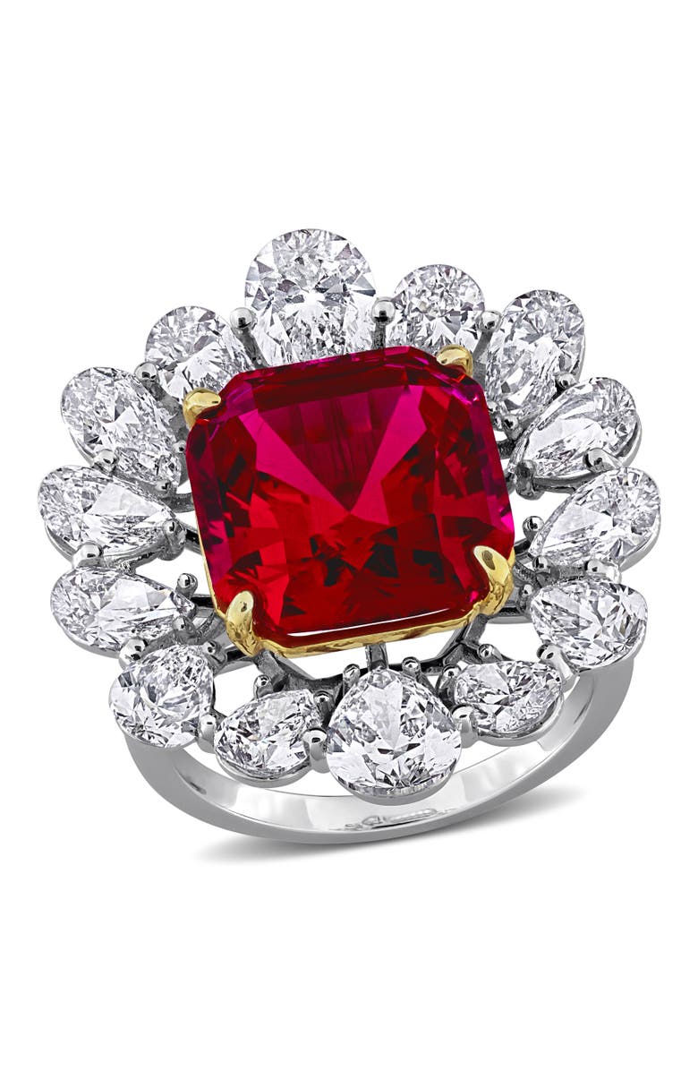Julianna B. Lab-Created Ruby & Diamond Flower Halo Ring 18k, Main, color, Ruby