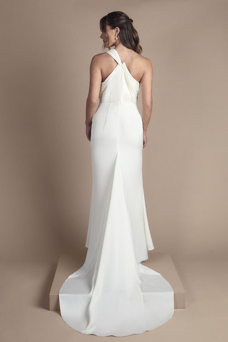 Satin Halter Neck Fishtail Dress, Alternate, color, Ivory