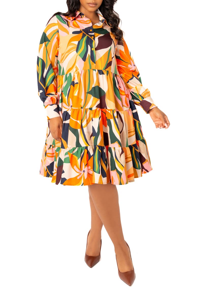 Floral Long Sleeve Shirtdress, Alternate, color, BEIGE MULTI