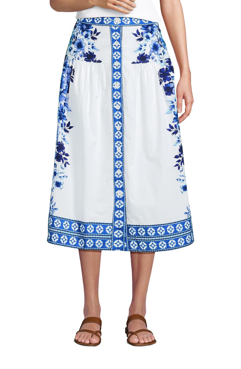 Lands' End Poplin Border Print Midi Skirt - Set Bottom, Alternate, color, Blue/White Floral Mosaic