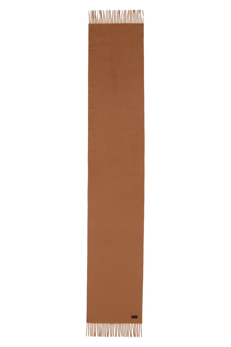 Logo Patch Cashmere Fringe Scarf, Main, color, LIGHT BROWN