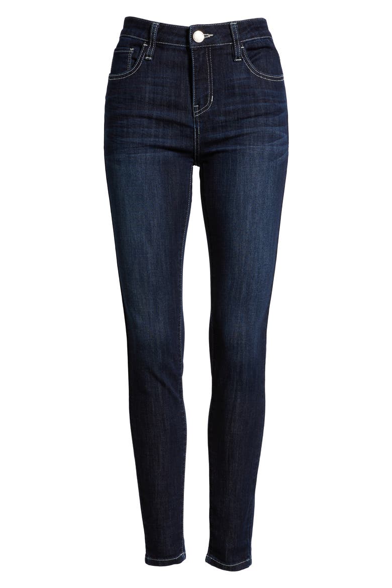 Contrast Stitch Skinny Jeans, Alternate, color, DARK WASH