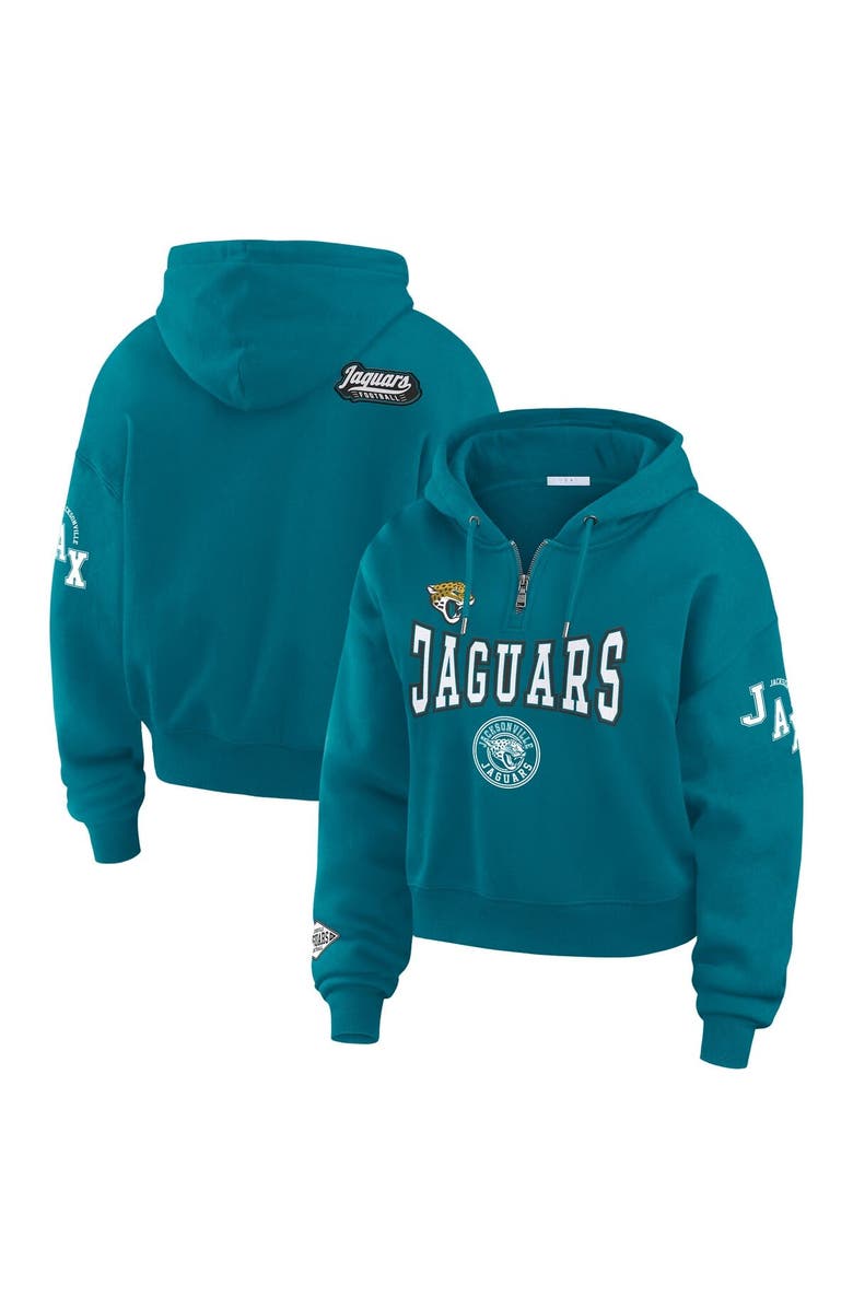 WEAR by Erin Andrews Women's WEAR by Erin Andrews Teal Jacksonville Jaguars Patch Quarter-Zip Pullover Hoodie, Alternate, color, Teal