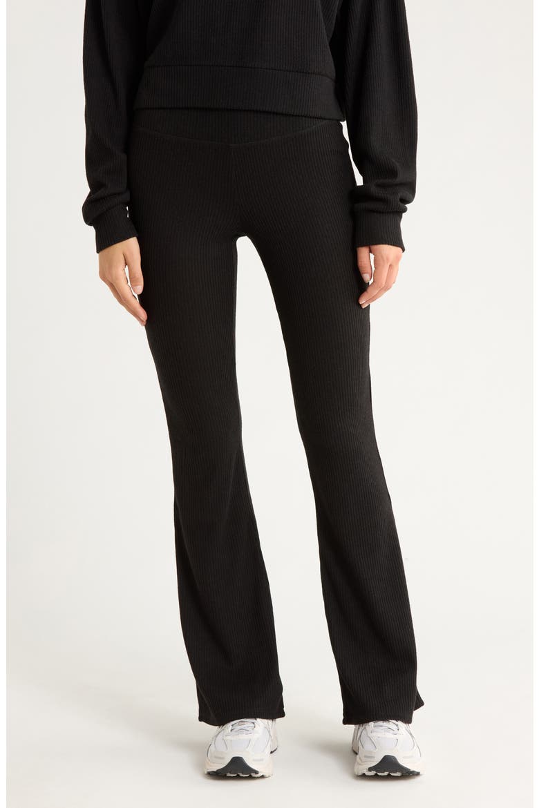 Ribbed Flare Leggings, Main, color, BLACK