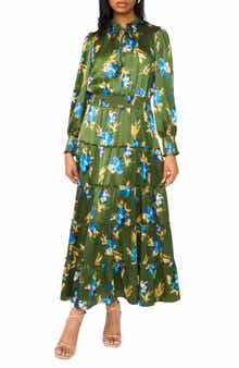 Floral Long Sleeve Satin Maxi Dress