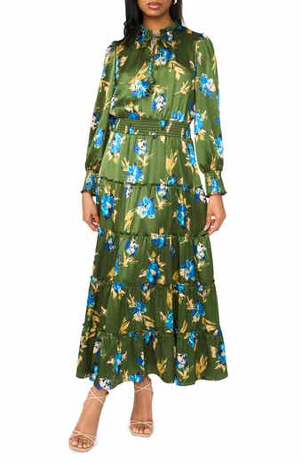Floral Long Sleeve Satin Maxi Dress
