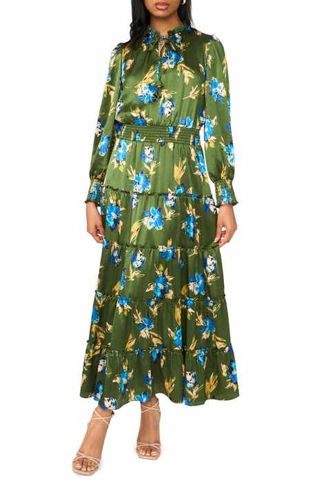 Floral Long Sleeve Satin Maxi Dress