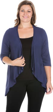 24seven Comfort Apparel Elbow Length Sleeve Open Cardigan