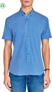 CONSTRUCT Slim Fit Mini Check Recycled 4-Way Stretch Performance Short Sleeve Shirt