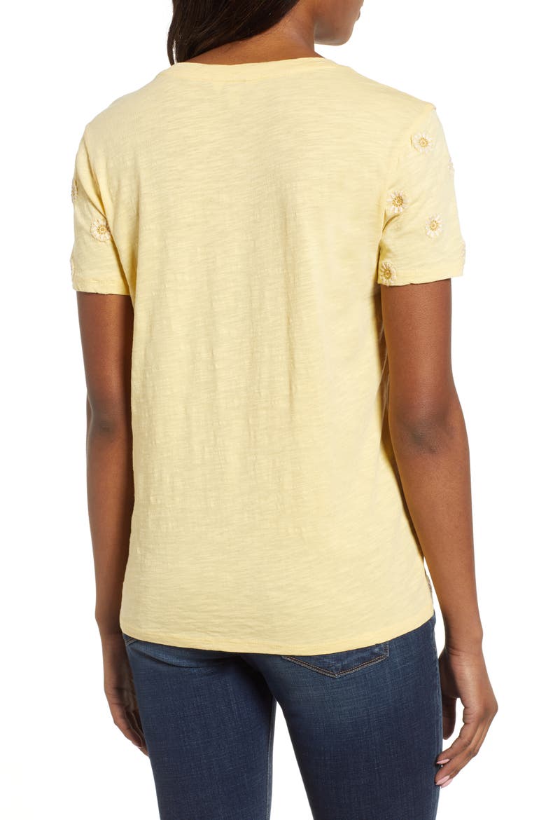 Daisy All Over Embroidered Cotton Tee, Alternate, color, YELLOW