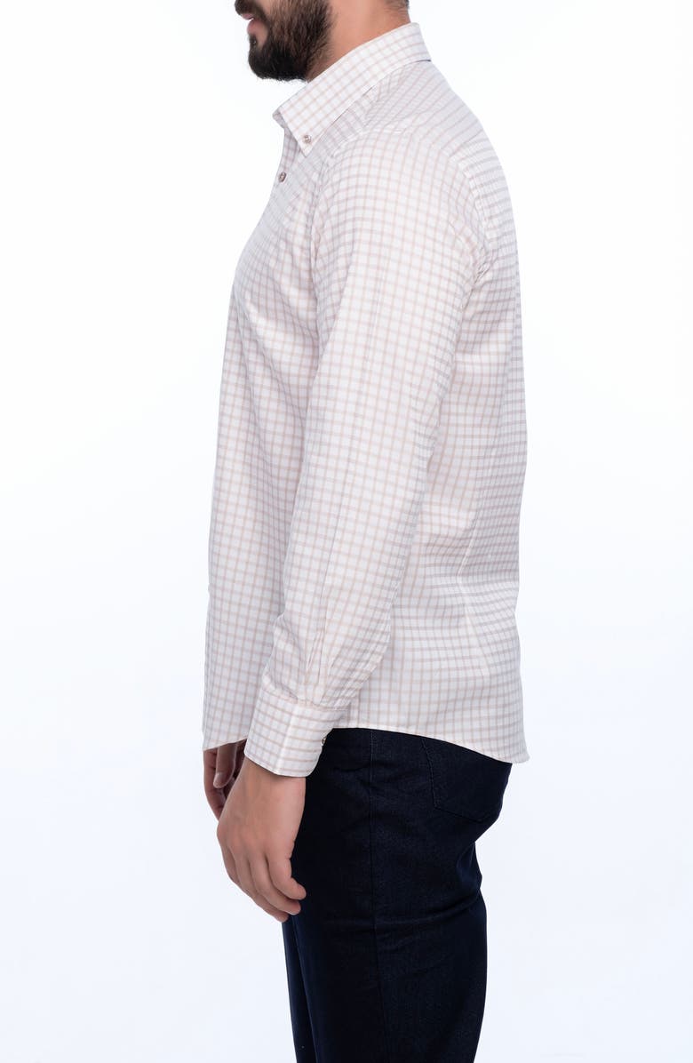VELLAPAIS Grid Cotton Slim Fit Button Down Shirt, Alternate, color, White