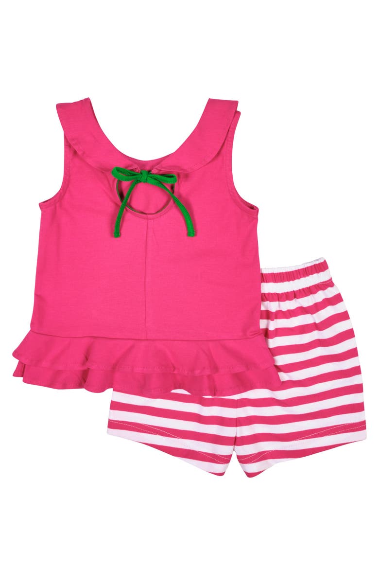 Knit Top With Flower And Short Set, Alternate, color, Fuchsia/White