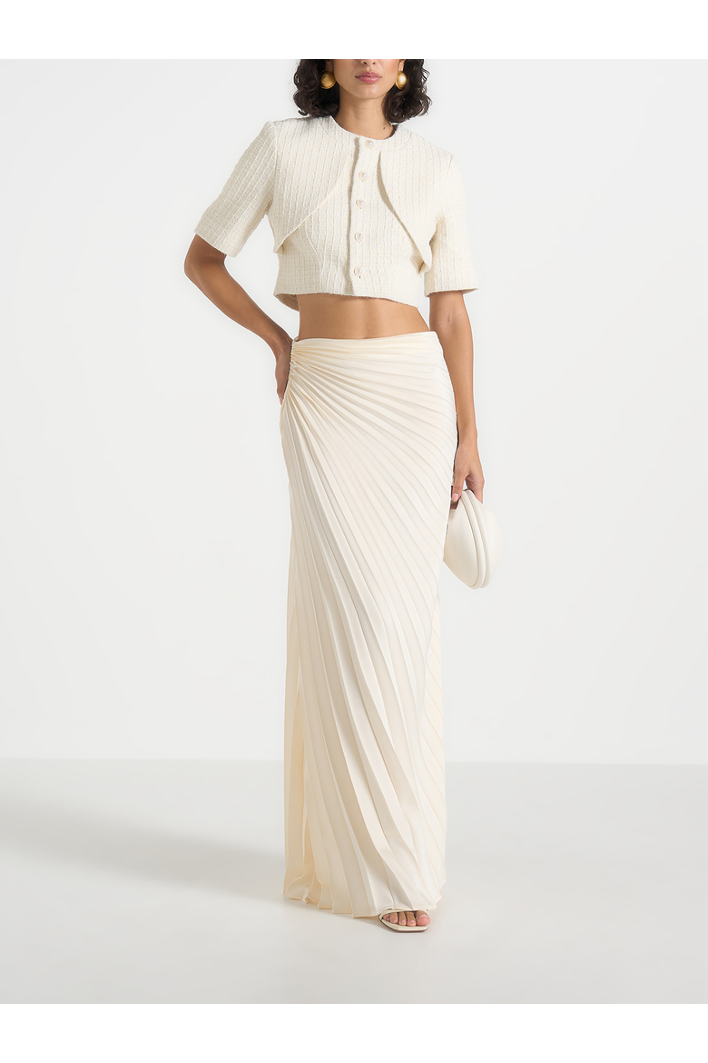 Fiona Satin Fan Pleat Maxi Skirt, Main, color, Ivory