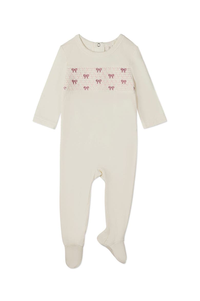 Baby and Toddler Girls Pretty Smocked and Bow-Trimmed Footie, Main, color, Winter White