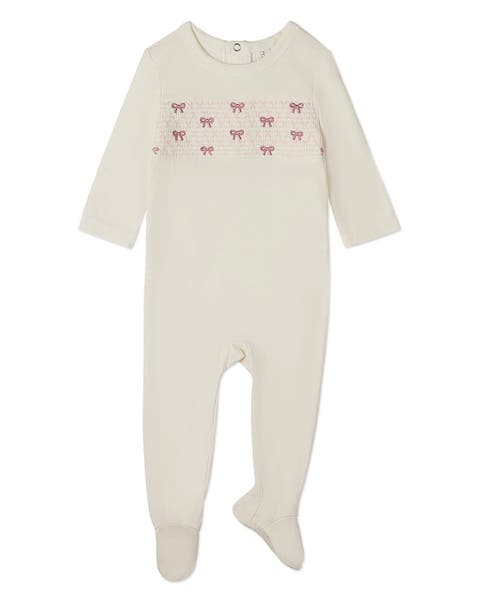 Baby and Toddler Girls Pretty Smocked and Bow-Trimmed Footie (Baby)